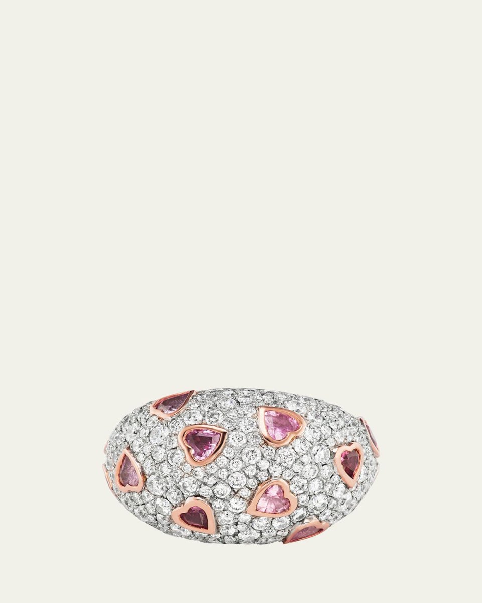 18K Rose Gold Sparkle Dome Statement Ring with Diamonds and Sapphires